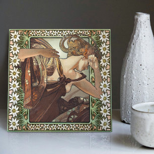 Art Nouveau Étoile du Soir Mucha Edelweiss Decor Ceramic Tile