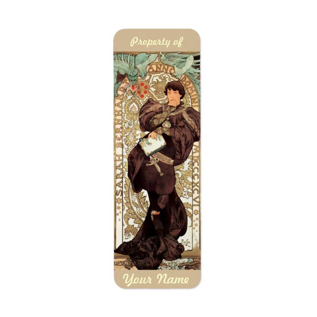 Art Nouveau Ex-Libris Bookplate Booklabel Return Address Label (Front)