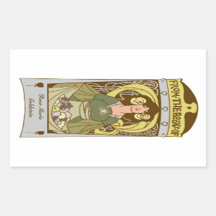 Art Nouveau Ex Libris bookplate, hand coloured Rectangular Sticker