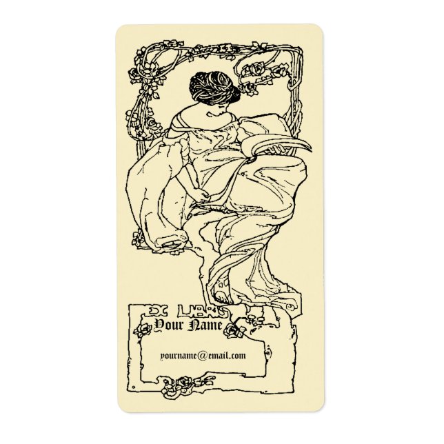 Art Nouveau Ex Libris Girl & Book On Rose Template (Front)