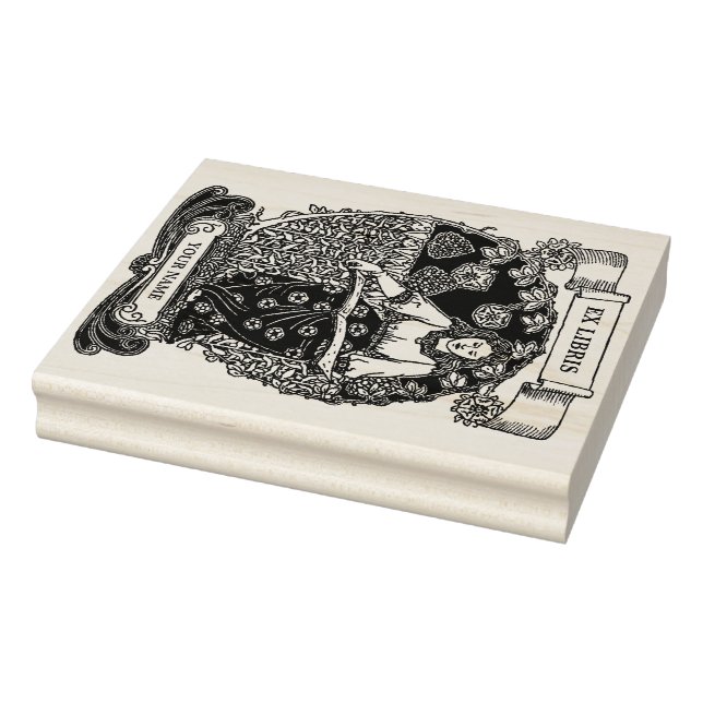 Art Nouveau Ex Libris Girl & Book Template Rubber Stamp (Stamp)