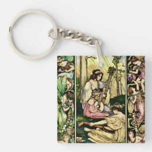 Art Nouveau Fairy Musicians Vintage Illustration Key Ring