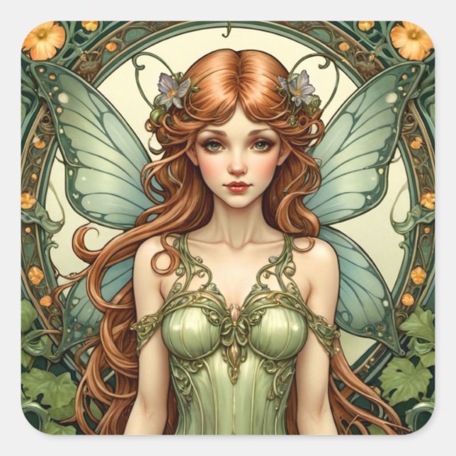 Art Nouveau Fairy Square Sticker (Front)