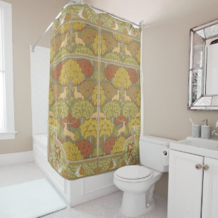 Art Nouveau Fall Forest & Deer Shower Curtain