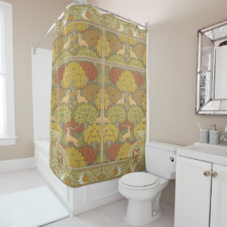 Art Nouveau Fall Forest & Deer Shower Curtain