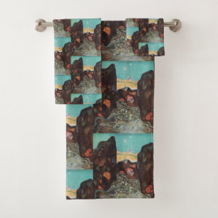 Art Nouveau Fantasy Bubbles in Canyon Decor Bath Towel Set