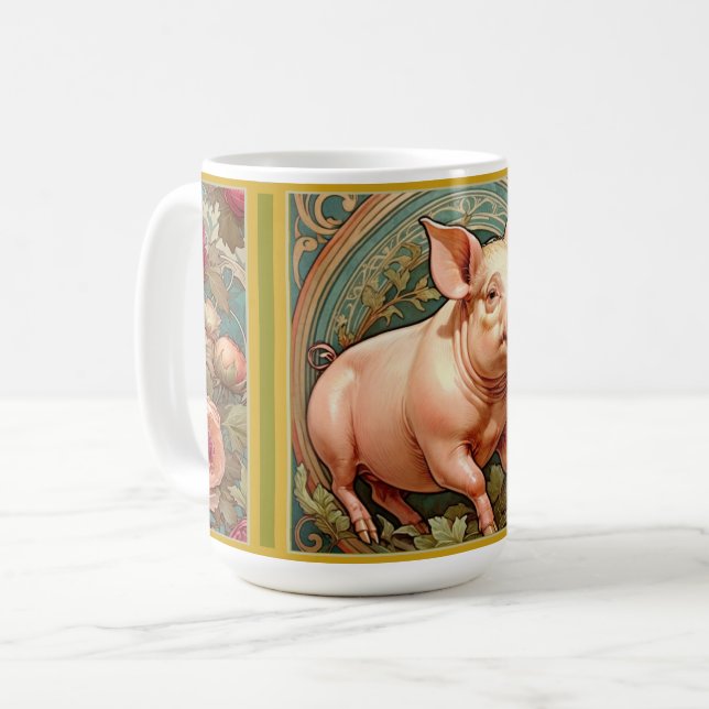 Art Nouveau Farmhouse Pig Mug (Front Left)