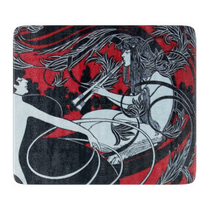 ART NOUVEAU FAUN Red Burgundy,Black White Cutting Cutting Board