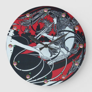 ART NOUVEAU FAUN  Red Burgundy,Black,white Large Clock