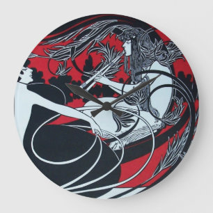 ART NOUVEAU FAUN  Red Burgundy,Black,white Large Clock