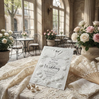 Art Nouveau Faux Embossed Swan Wedding Invitation