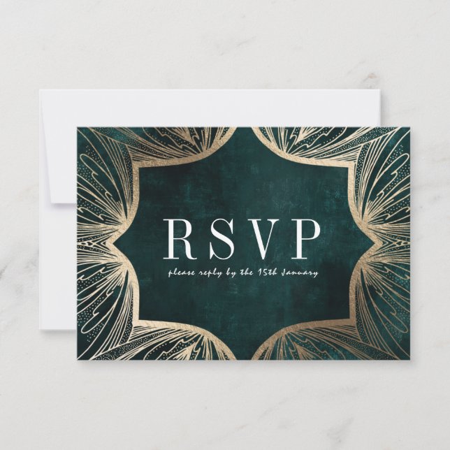 Art Nouveau faux gold Wedding RSVP card, Card (Front)