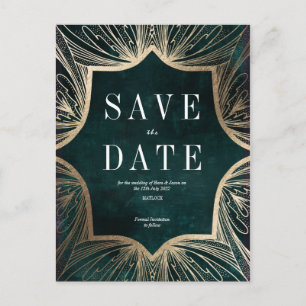 Art Nouveau faux gold Wedding Save the Date Card, Postcard