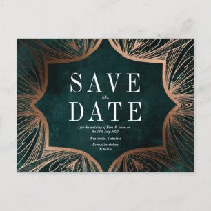 Art Nouveau  faux gold Wedding SAVE THE DATE Postcard