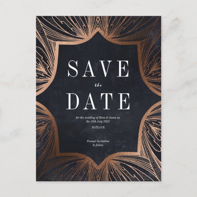 Art Nouveau faux gold Wedding Save the Date Postcard (Front)