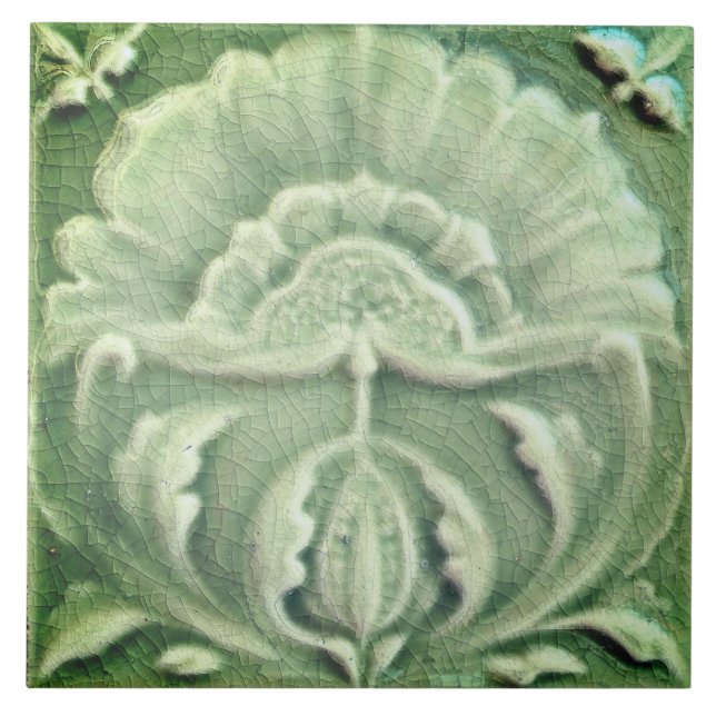 Art nouveau faux jugendstil flower tile green (Front)