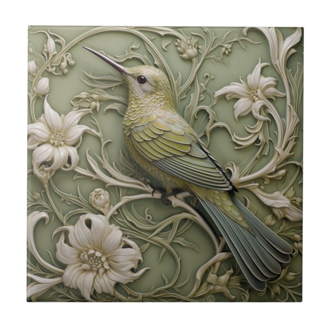 Art Nouveau Faux Relief Left Facing Hummingbird - Ceramic Tile (Front)