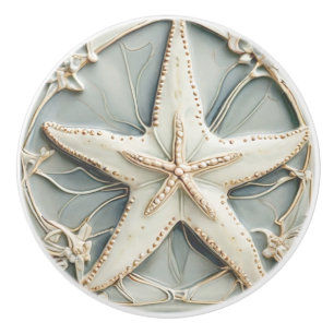 Art Nouveau Faux Relief Mint Starfish Sea Star Ceramic Knob