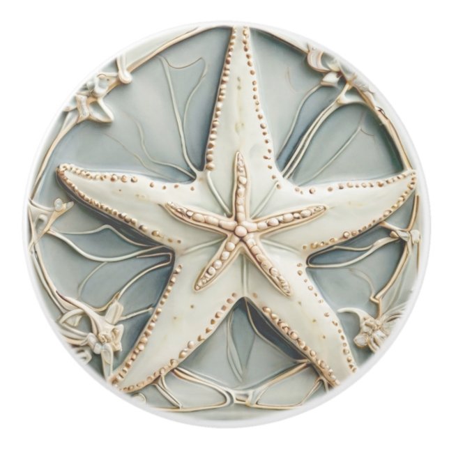 Art Nouveau Faux Relief Mint Starfish Sea Star Ceramic Knob (Front)