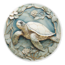 Art Nouveau Faux Relief Ocean Sea Turtle Left