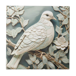 Art Nouveau Faux Relief Right Pigeon Dove Bird Ceramic Tile