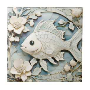 Art Nouveau Faux Relief Sea Ocean Fish Left facing Ceramic Tile