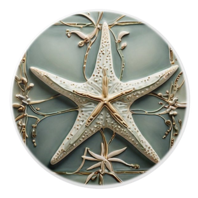 Art Nouveau Faux Relief Starfish Sea Star Marine Ceramic Knob (Front)