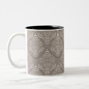 Art Nouveau Feather Pattern in Dark Beige Two-Tone Coffee Mug