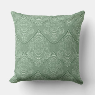 Art Nouveau Feather Pattern in Green Cushion