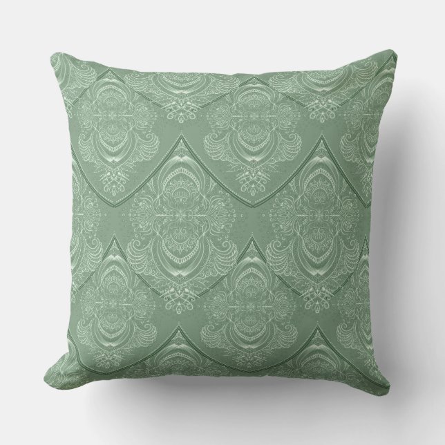 Art Nouveau Feather Pattern in Green Cushion (Front)