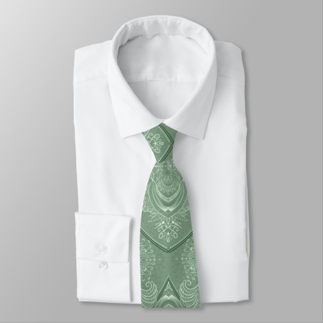 Art Nouveau Feather Pattern in Green Tie (Tied)