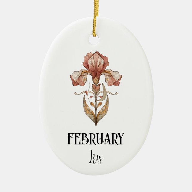 Art Nouveau February Birth Flower Iris Birthday Ceramic Ornament (Front)
