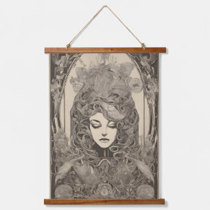 Art Nouveau Female Portrait Intricate Floral Art Hanging Tapestry