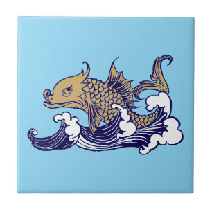 Art Nouveau Fish in Wave by Arthur Rackham Ceramic Tile