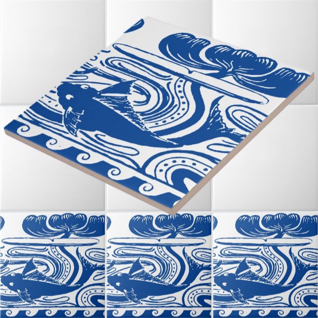 Art Nouveau Fish & Lily Frieze Pattern Ceramic Tile (Creator Uploaded)