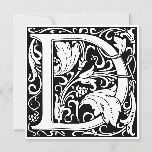 Art Nouveau Floral Alphabet Monogram Letter D Invitation (Front)