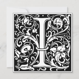 Art Nouveau Floral Alphabet Monogram Letter I Invitation
