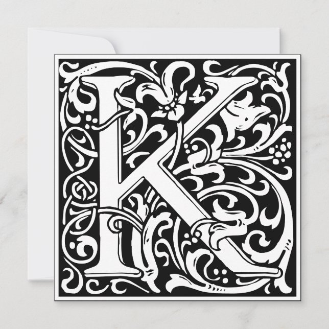 Art Nouveau Floral Alphabet Monogram Letter K Invitation (Front)
