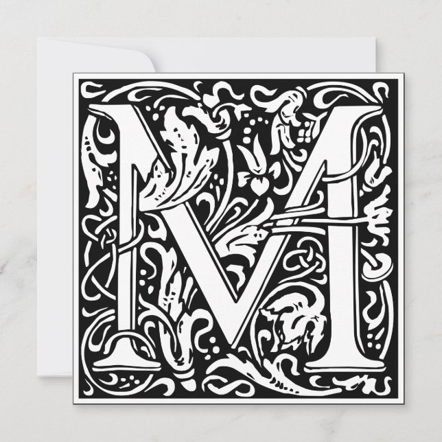 Art Nouveau Floral Alphabet Monogram Letter M Invitation (Front)