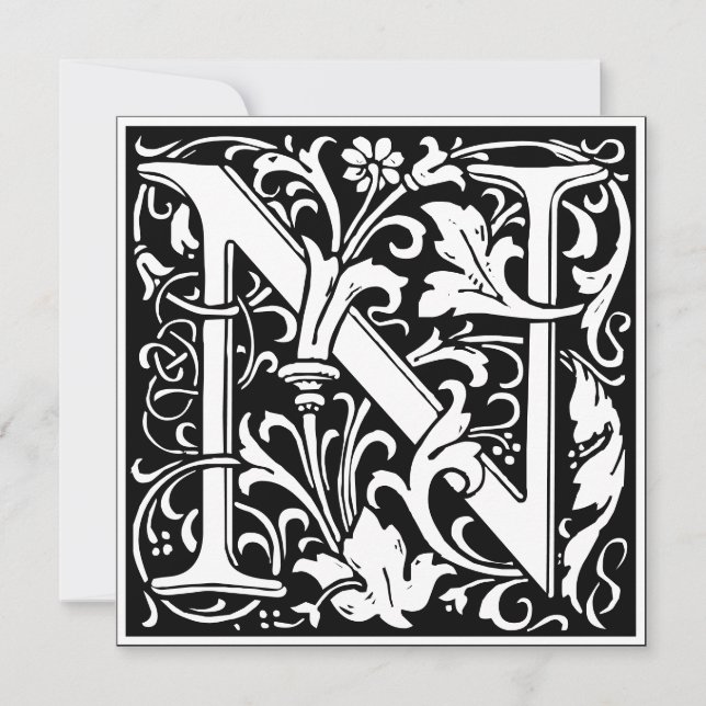 Art Nouveau Floral Alphabet Monogram Letter N Invitation (Front)