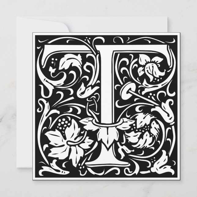 Art Nouveau Floral Alphabet Monogram Letter T Invitation (Front)