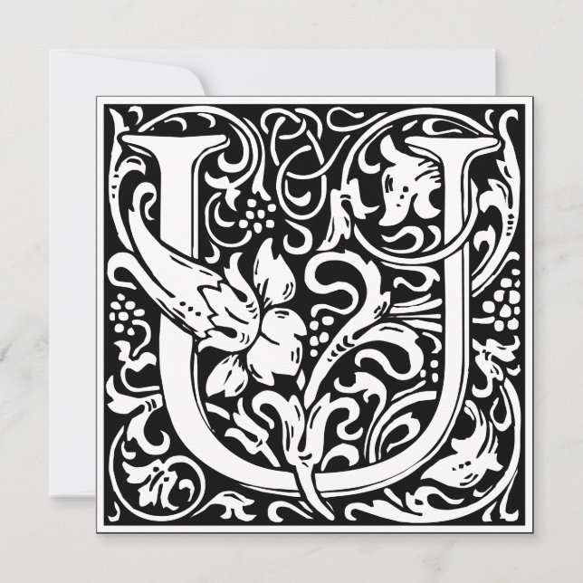 Art Nouveau Floral Alphabet Monogram Letter U Invitation (Front)