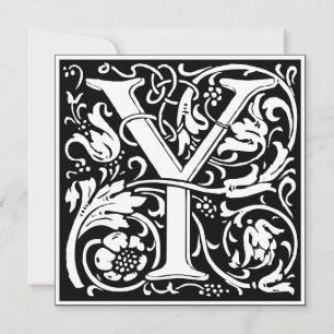Art Nouveau Floral Alphabet Monogram Letter Y Invitation