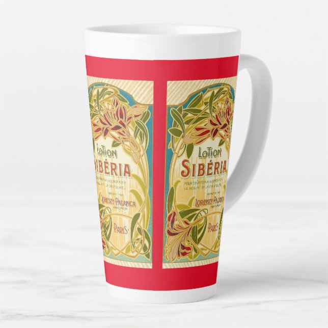 Art nouveau floral beauty lotion Siberia label Latte Mug (Right Angle)
