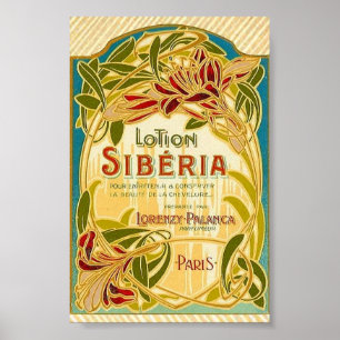 Art nouveau floral beauty lotion Siberia label Poster