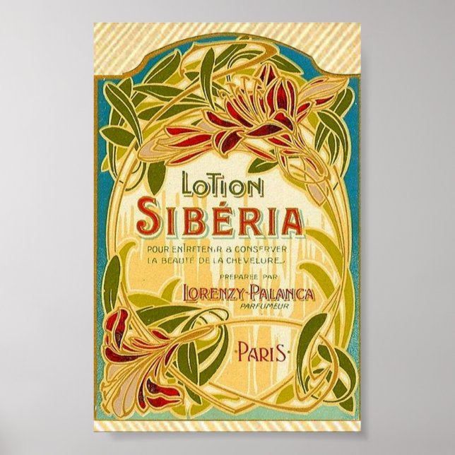 Art nouveau floral beauty lotion Siberia label Poster (Front)