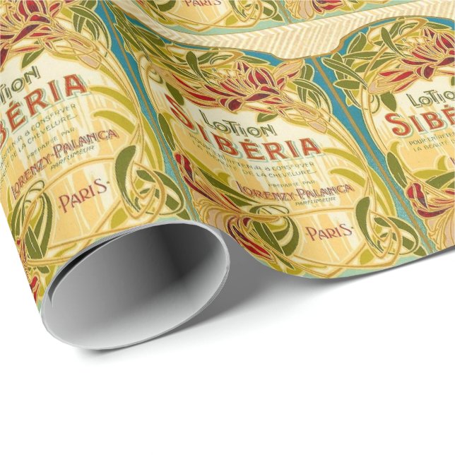 Art nouveau floral beauty lotion Siberia label Wrapping Paper (Roll Corner)