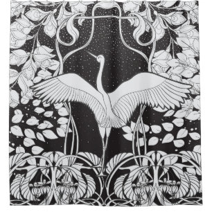 Art Nouveau: Floral Bird Illustration Shower Curtain