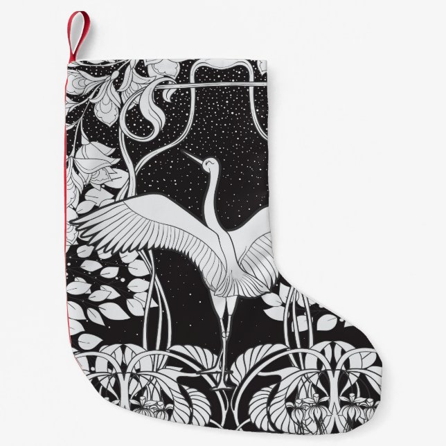 Art Nouveau: Floral Bird Illustration Small Christmas Stocking (Front)