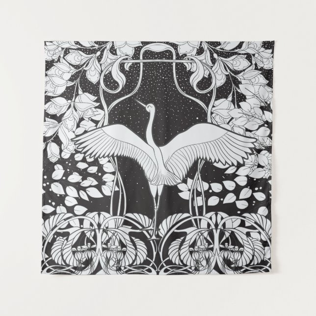 Art Nouveau: Floral Bird Illustration Tapestry (Front)